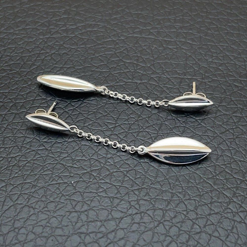 Sevilla Silver Oblong Chain Drop Earrings Sterling Silver Marquee Shaped Dangle - Picture 4 of 7